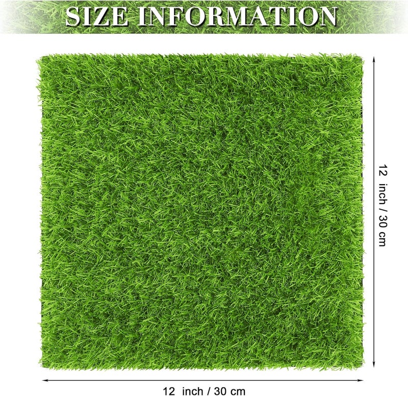 TURSTIN 12 Pieces Artificial Grass Mat Square 12 x 12 Inch Fake Turf Patch Indoor Outdoor Garden Lawn Patio Balcony Synthetic Turf Mat Realistic Grass Rug for Crafts Miniature Garden DIY, Grass Green - Image 2